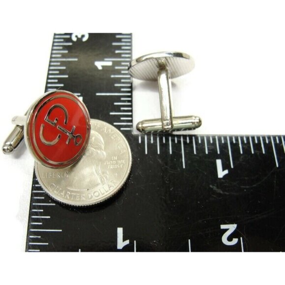 Vintage Gibdock Cufflinks European Ship Repair Company Silver Tone Red Enamel - Picture 8 of 14
